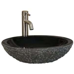  Oval Granite Vessel Sink with Chiseled Exterior   Polished 