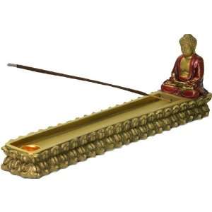  Buddha in Meditation Incense Burner, Gold and Red 