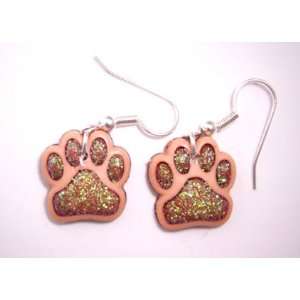   Glitter Brown Dog Paws Dangle Earrings 1 Inch Plastic BS 129 Jewelry