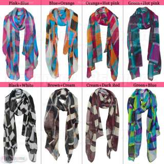   Women Girls Colorful Check Checkered Soft Shawl Scarf Wrap Long Stole