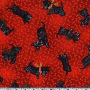  45 Wide Scottie Christmas Dogs Red Fabric By The Yard 