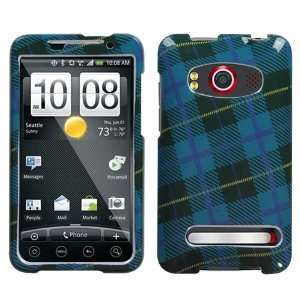   Cover Case Cell Phone Protector For Sprint HTC EVO 4G Blue Plaid Weave