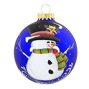  Snowman With Top Hat on Blue Ornament
