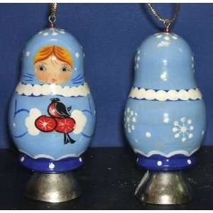  Snow Maiden with Bell Russian Wood Christmas Ornament 