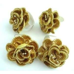  Gold Sequin Flower Napkin Rings Set of 4
