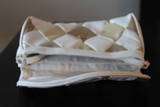 Vintage 80s DIAMOND Gold and Cream Patchwok LEATHER Clutch Purse 