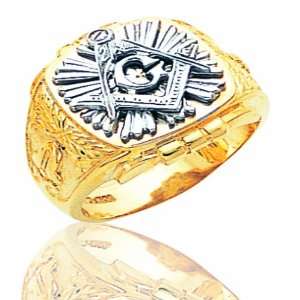  Mens 14K Yellow Gold Open Back Masonic Ring Jewelry