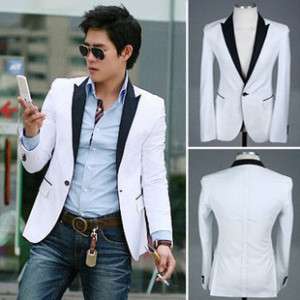 New Mens Casual Slim Fit Stylish suit pure white coat  