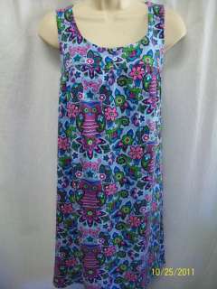 NICK & NORA blue ornate owls sleeveless night gown S ~NWOT  