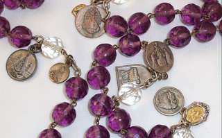 VINTAGE LARGE PINK CRYSTAL 7 EXTRA MEDALS ROSARY    