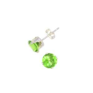  Sterling Silver Cubic Zirconia Stud Earring 8 mm, Perodot 