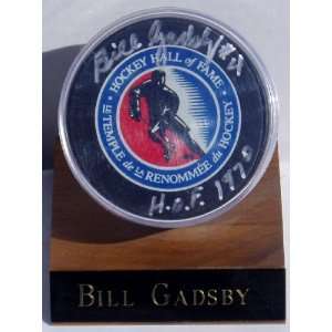 Bill Gadsby Autographed Puck with Holder and COA  Sports 