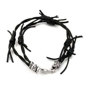  Double Barbed Wire Black Leather Bracelet Small Jewelry