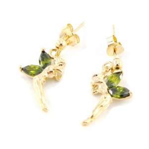  Earrings plated gold Fée Clochette olivine. Jewelry