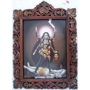 Lord Maa Kali Poster Painting in Wood Craft Frame 