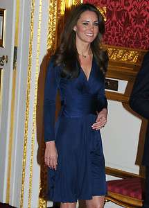   London DUSK Blue Royal Engagement V Neck Long Sleeve Silk Wrap Dress
