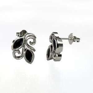  Vine Leaf Studs, Sterling Silver Stud Earrings with Black 