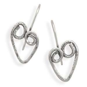   Oxidized textured sterling silver heart design wire earrings Jewelry