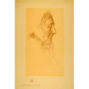   Study Profile Gold Point Drawing Old Women   Original Color Print