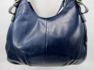 358 NWT COACH Navy MADISON SIGNATURE Leather MAGGIE Shoulder Bag TOTE 