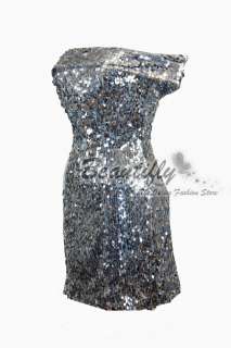 Chic Word Shoulder Sequins Girl Cocktail Short Dress  