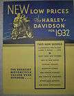 Harley Davidson 1932 SALES FOLDER ALL MODELS &SIDE CAR PACKAGE TRUCK