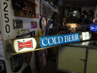 Vintage Budweiser Cold Beer Lighted Flourescent Clock Sign 6 Feet Long 