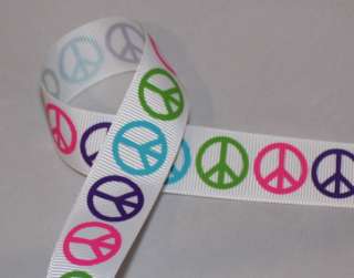 Pastel Peace Sign Grosgrain 7/8 Ribbon for Hairbows  