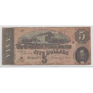 Confederate States of America $5 Currency Note