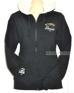 New Womens PITTSBURGH PENGUINS hoodie NHL Jacket fur lined BLACK Size 