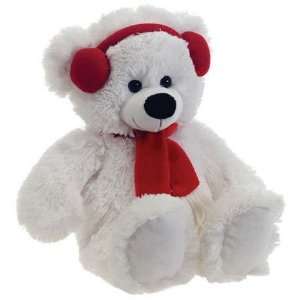    16 Cuddle White Christmas Bear W/Ear Muffs 