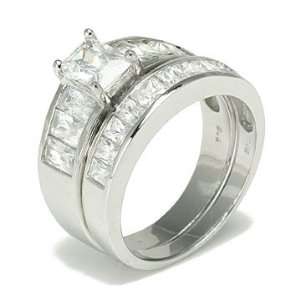   Silver Emerald Baguette CZ Engagement Wedding Ring Set, 7 Jewelry