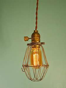 Vintage Industrial Cage Light   Machine Age Minimalist Bare Bulb 