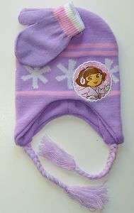   EXPLORER Toddlers Purple Winter Braided Hat Beanie &Mittens Set NEW $