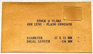 Edmund Scientific Plano Concave Lens 17x22mm  136mm Fl  