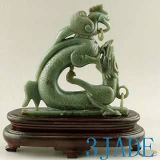 Natural Nephrite Jade Carving Dragon Phoenix Statue  