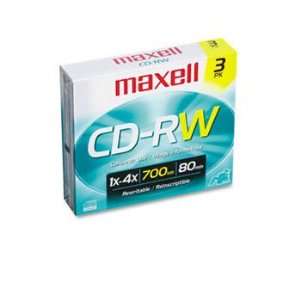  Maxell® CD RW Rewritable Disc DISC,CDRW,700MB,3PK 43908 