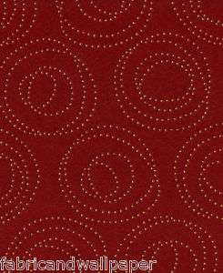 Contemporary Upholstery Fabric Circles Red Gold Stitch  
