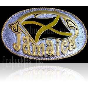  Jamaica Flag Gold and Silver Tone Belt Buckle Everything 