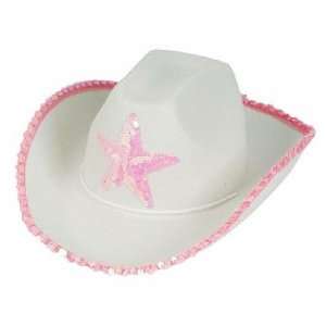  White Felt Cowgirl Cowboy Hat With Pink Star Health 