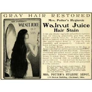  1902 Ad Walnut Juice Hair Stain Mrs Potter Hygienic Depot 