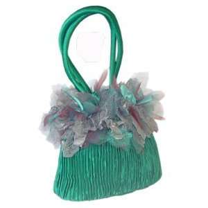    15cm Green Satin Crinkle Handbag Taffeta Frill