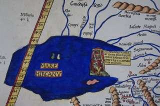 CASPIAN SEA SCYTHIANS WOODCUT MAP PTOLEMY 1541 #A221S  