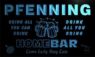 PFENNING Family Name Home Bar Beer Mug Cheers Neon Light Sign  