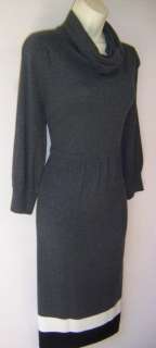   NEW YORK Charcoal Gray Cowl Neck Cashmere Sweater Dress L 12 14  