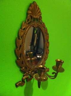 Vintage Antique Ornate Brass Wall Sconces With Mirrors Double Candle 