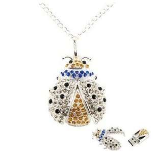  2GB Luxury Crystal Beetle Necklace Flash Drive (Silver 