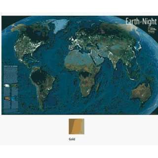   Earth At Night Mounted Map   Gold Beveled Edges Toys & Games