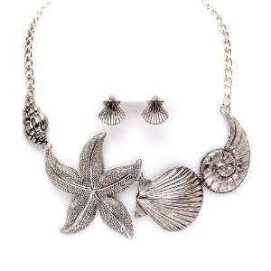  Silvertone Sea Lovers Starfish Sea Shell Necklace and 