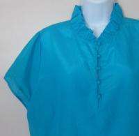 Soft Surroundings blue silk cotton shirt top blouse XL  